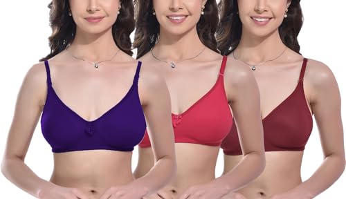Image of FIMS - Fashion is my style Women Cotton Blend Non-Padded Bra Non-Wired Mould Seamless Cup Solid Bras Cup-B Pack of 1, Multicolor