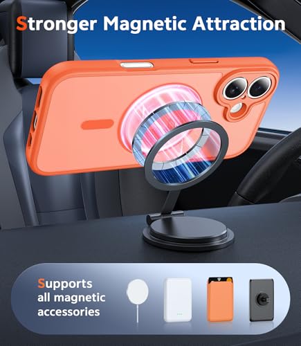 Image of FNTCASE for iPhone 16 Plus Case: Matte Magnetic Phone Cases with Screen Protector Compatible with Magsafe Slim Anti Yellowing Rugged Shockproof Protective Translucent Cell Phone Cover (C-Orange)