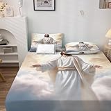 Qfizzorant Twin Sheets Set - Jesus Sheets - Christian Bed Sheets - Soft Microfiber Sheet & Pillowcase Sets 3 Piece with 16 Inch Deep Pocket - Religious Patterned Bedding Decor