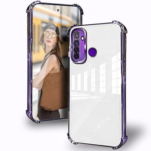 DESSEN Funda para Realme 5 / Realme 5s / Realme 5i / Realme C3 con Protector Lente Camara & Esquinas Reforzadas Antigolpes Carcasa Silicona Transparente Móvil Case Suave TPU Antiamarilleo, Morado