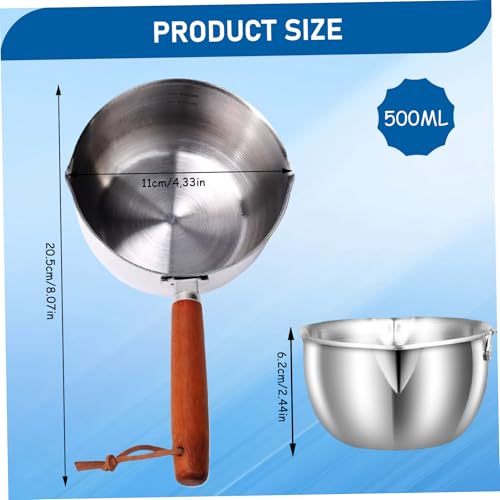Petite casserole 500 ml en acier inoxydable avec poignée bois et bec verseur - 6