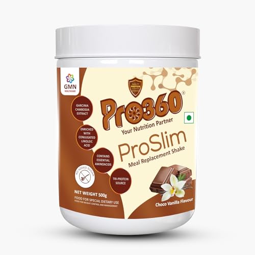 Pro360 ProSlim 500g Meal Replacement Shake Protein Powder Supplement for Men & Women | Dietary Supplement for Weight Management |No Added Sugar| | Choco Vanilla Flavor