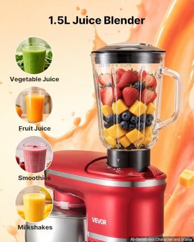 Image of VEVOR 6.3 Qt 3-in-1 Tilt Head Stand Mixer 400W Electric Dough Mixer, Multifunctional Food Kitchen Mixer with Stainless Steel Bowl, Meat Grinder and Blender Attachments, Dough Hook, Whisk, Beater