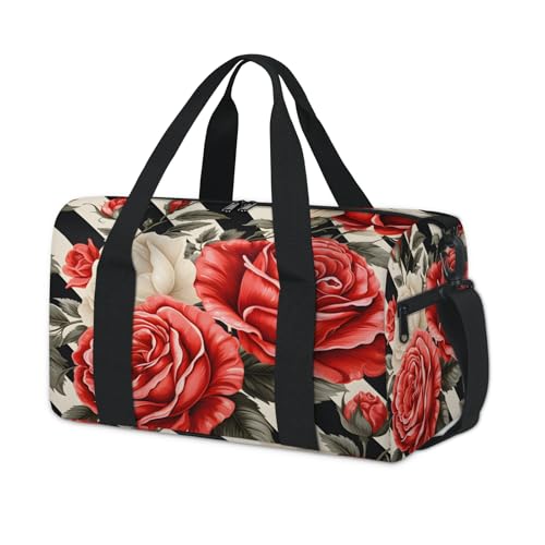 Rose Flower Sports Duffle Bag for Women Men Waterproof Overnight Weekender Bag with Adjustable Strap Travel Tote Bags for Beach Yoga Work Dance Swim
