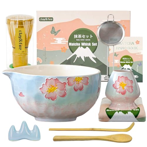 Clay&Fire Matcha Whisk Set, 9 Pcs Ceramic Matcha Set for Beginner