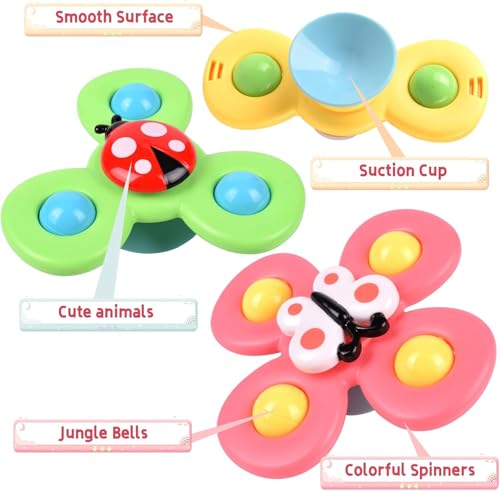 Image of 3PCS Suction Cup Spinner Toys for 1 Year Old Boy Girl|Spinning Tops Bath Toys for Kids Ages 1-3|Sensory for Baby 6 12 18 Months Boy Birthday Gift Table /Window / (Return Gift for Kids)
