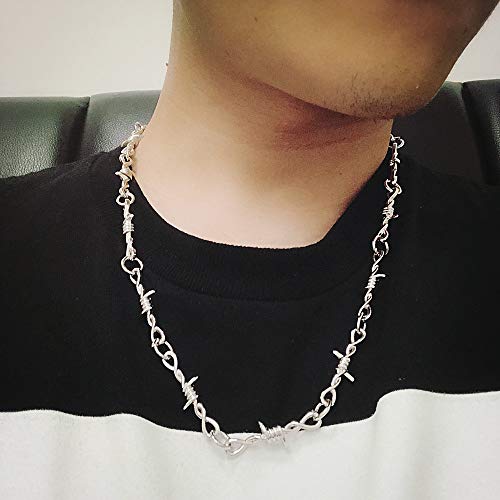 Caiyao Punk Thorns Necklace Metal Chain Safety Spur Duty Padlock Necklace Hiphop Rock Jewelry For Men Boys-Thorns thumb #1