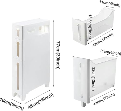 Cassettiera sottile con 4 cassetti e 2 rotelle, armadio da bagno stretto per piccoli spazi