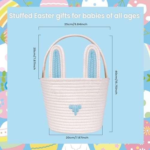 Image of Easter Basket Empty Bunny Egg Baskets With Handle And Ears Easter Gifts Cute Woven Basket (blue)