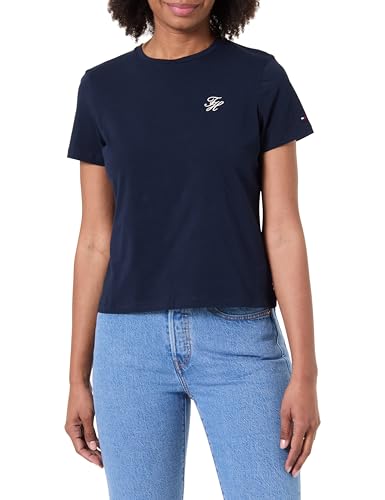 Tommy Hilfiger TH Script Reg C-Nk SS Tee Ww0Ww47809 Maglietta S/S, Blue (Dark Night Navy), XXS Donna
