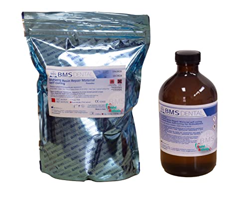 BMS DENTAL Resina en frío BMS para reparación de prótesis rosa venada 1 kg polvo + 500 ml líquido, para odontotecnico