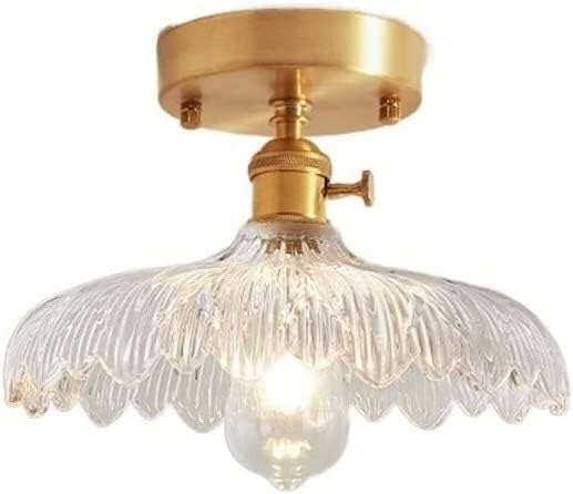 Plafonnier de plafond en verre ciselé et cuivre véritable