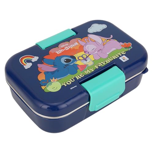 Image of Lilo and Stitch Double Compartment with cutlerys Multicolor 460Ml Lunch BoxLeak-Resistant Food Storage Container | BPA-Free Plastic Tiffin Box | Microwave Safe Lunch Box