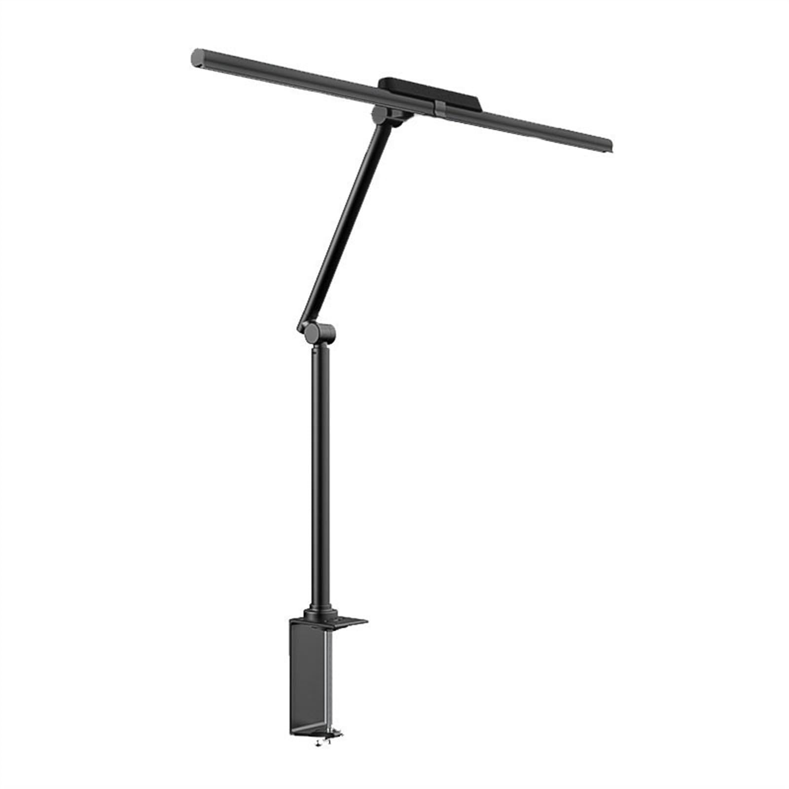 Lampa biurkowa LED z zaciskiem, podwójna głowica do ochrony oczu automatyczny wyłącznik czasowy, 5 trybów kolorów i ciągłe ściemnianie, do czytania nauki, lampka nocna (czarna)