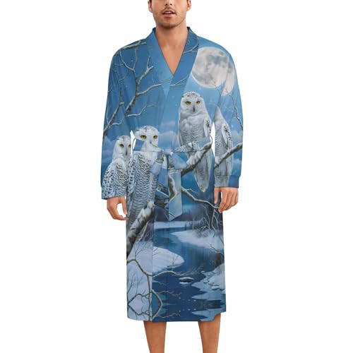 Snowy Wolf Full Moon Soft Robe Long Sleeve Bathrobes V Neck Sleepwear Spa Robes with Belt Men Woman