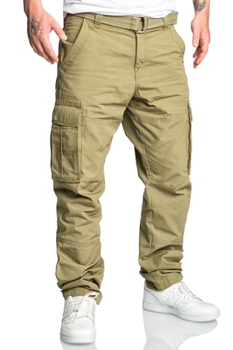 REPUBLIX Herren Cargohose Loosefit Jogger Chino Hose Inkl. Gürtel R7028...