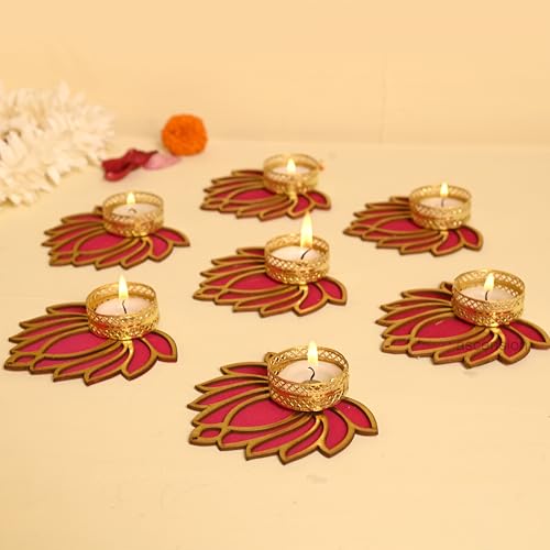 Image of Ascension Decorative Lotus Tealight Candle Holder Stand Set of 7 - Lotus Reusable Diya for Floor Rangoli & Diwali Decoration Items, Home Decor, Diyas Indoor Outdoor Office Decor Gifting Items