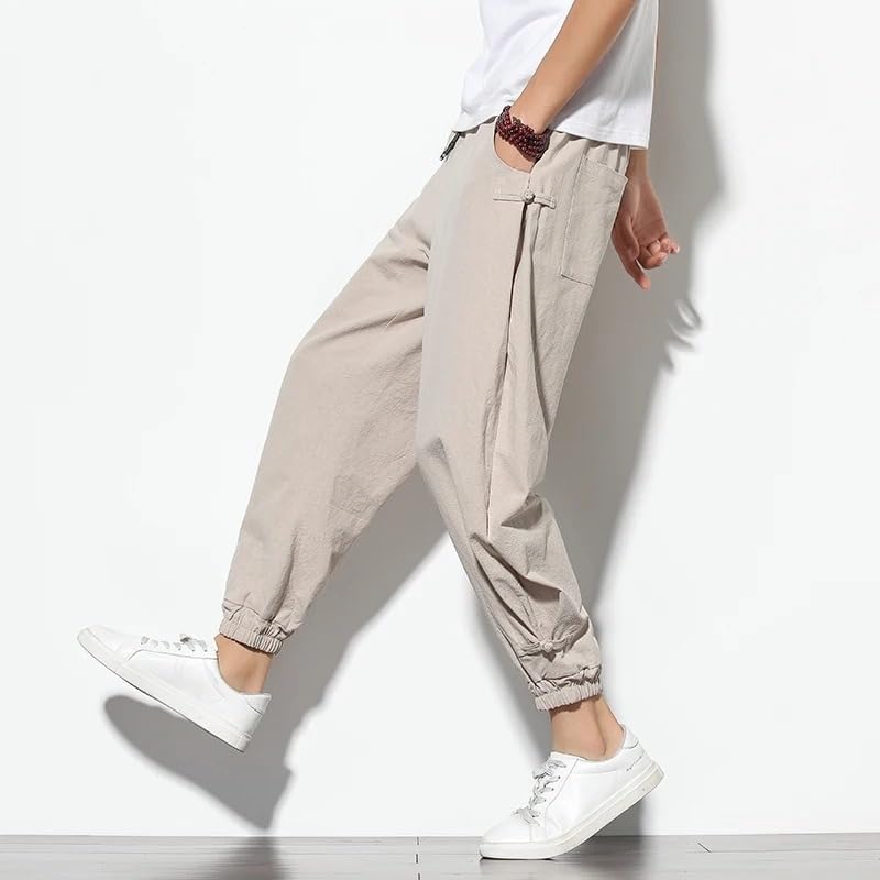 Spring Summer Harem Pants Mens Thin Cotton Linen Pencil Pants Solid Color Casual Trousers3