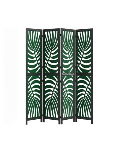 Image of Wooden Room Divider 6 Feet, 4-Panel Folding Wooden Partition for Living Room, Office, Pooja Room, Restaurant, Kitchen & Balcony (2W x 1.82H Meters). (Green-Black)