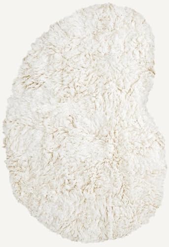 Handmade-Contemporary-Modern-Fluffy-Shaggy-Wool-Bone-White-Rug-Kidney-Shape-7×10-feet-CRC12 Handmade Contemporary Modern Fluffy Shaggy Wool Bone White Rug Kidney Shape 7×10 feet CRC12