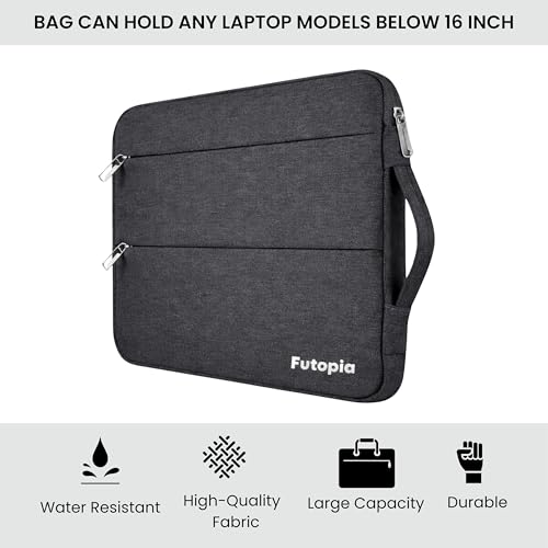 Image of Futopia Laptop Sleeve Bag 15.6 Inch with Handle | Zipper Pockets | Water Resistant & Shockproof Durable Laptop Case Compatible for Laptop & Notebook Bag for Office, College & Travel (Dark Gray)