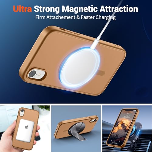 Image of SUPFINE Magnetic for iPhone XR Phone Case Brown | With Screen Protector, Translucent Matte, Compatible with MagSafe, Military Grade Drop Proof, Rugged Shockproof Protective