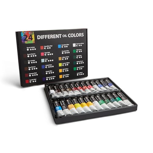Elan Set Pintura Oleo Profesional, 24 Tubos de Pintura al Oleo 50ml,Set Pinturas Oleo para Lienzos, Kit Pintura Oleo Adultos, Set de Oleos para Pintar