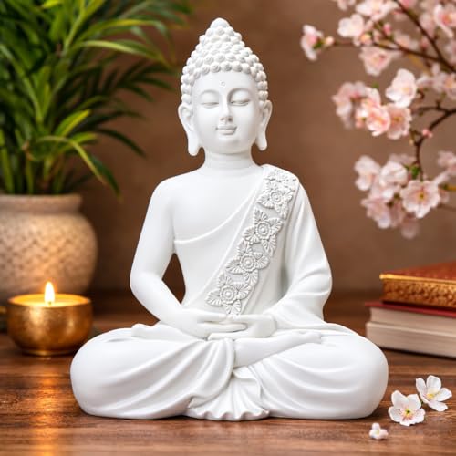 Image of The Advitya Buddha Idol for Home Decor | White Gautam Buddha Statue Showpiece for Living Room, Office & Temple | Resin Shakyamuni Buddha Figurine | Housewarming Gift (White |10 inch)