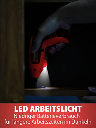 ALEAPOW Mini Akkuschrauber, 5 Nm Elektrischer Akkuschrauber Set, 2000mAh 3,6 V Akkuschrauber Klein, Akku Schraubendreher mit 9+1 Bits, LED Licht, USB Ladekabel für Schrauben, Reparatur, O2 Rot – Bild 5