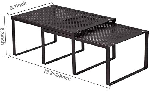 2 Pack Kitchen Shelf Organiser for Cupboard, Expandable Stackable Counter Top & Cupboard Shelf Organiser, Metal Storage Shelf for Kitchen, Bathroom, Laundry Room - Bronze