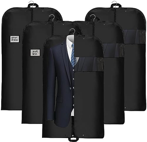 Suit inn 5pcs Garment Bags for travel 40 inches - Waterproof Suit Bag with Strong Zipper & Transparent Window, Dust & Odor Free Breathable Fabric - Perfect for Hanging clothes (40