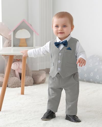 Toddler Baby Boy Gentleman Suits 4PCS Shirt+Vest+Bow Tie+Pants Baby Boy Sets for 3-24M2