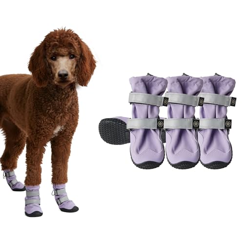 Spark Paws Dog Shoes, Waterproof Dog Boots for Medium to Large Dogs, Non Slip, Breathable Dog Booties and Paw Protectors - 4PCS Doggie Hiking Boots with Reflective Straps - Lilac, Size 3