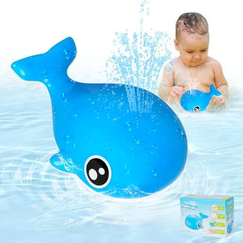 Juguetes Baño Bebe 1 2 3 Años, LED Ballena Inducción Automático Chorro de Agua Juguete de Piscina Juguetes Bañera Bebe, Juguetes de Baño para Niños Niñas Juguetes Niños 1 Año, Azul