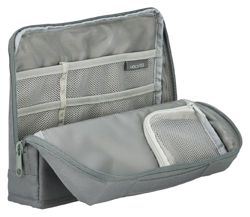 Image of KOKUYO Pencil Case Pouch, Haco-Biz Standing Pen Pouch Bag, Foldable Stand up Pencil Holder Organizer, Large Capacity Portable Pencil Box for Office Supplies, Gray