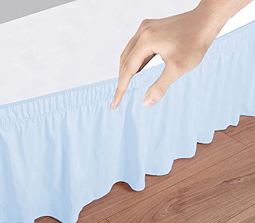 Image of Wrap Around Dust Ruffled Bed Skirt 12 inch Inch Tailored Drop Fade Resistant Brushed Microfiber Bed Skirt -Double Bed | Sky Blue