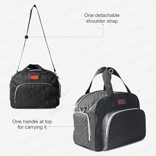 Image of Motherly Quilted Diaper Bag for Mothers for Travel, Maternity Bag for Newborn Baby, Mother Travelling Bag, Multi Pocket Water Resistant Baby Bag, Hospital Bag for moms with Warranty and Offers (Black)