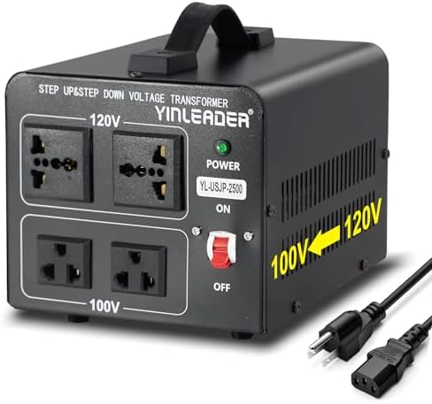 Yinleader Step Down 110V-120V to 100V Japan Voltage Converter or Step Up 100V to 120V 2500W Transformer for Japanese Rice Cooker/Hair Dyer/Blender/Heater/Cleaner/Audio/Grill Equipment, etc.