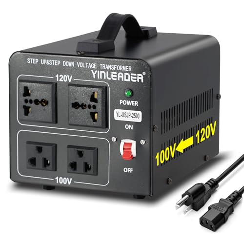 Yinleader Convertidor de voltaje japonés de 110 V-120 V a 100 V o transformador de 100 V a 120 V 2500 W para olla de arroz japonesa/tintorero/licuadora/calentador/limpiadora/audio/equipo de parrilla
