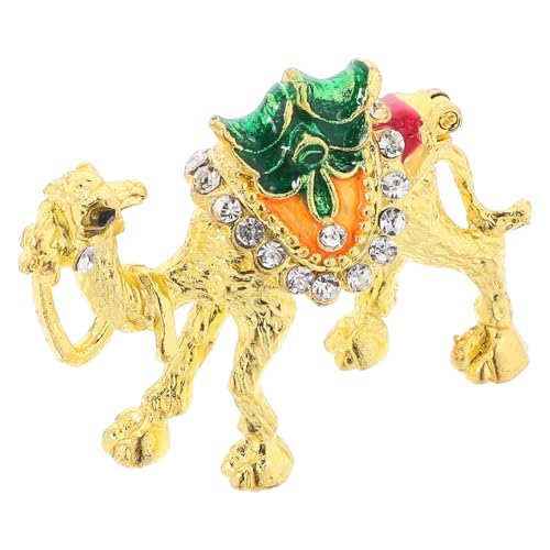 Sosoport Caja de Joyería Decorativa Étnica en Forma de Camello Bisagras, Joyero Retro de Resina Amarilla Incrustaciones de Gemas de Imitación, Organizador para Collares y Pulseras, Adorno