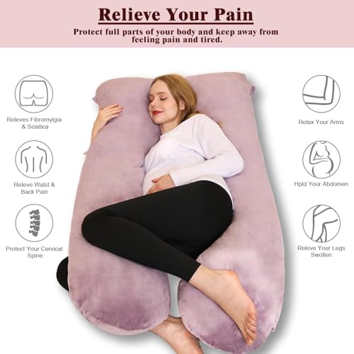 Image of Chilling Home Pregnancy Pillow, U Shape Pregnancy Pillows for Sleeping, 55in Body Pillow for Sleeping, Body Pillows for Adults, Maternity Pillow, Velvet Removable Cover, Pink