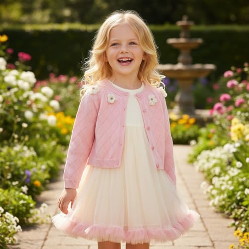 Image of Peacolate 2-6T Spring Autumn Little Girls 2pcs Clothing Set Dress and Knit Cardigan
