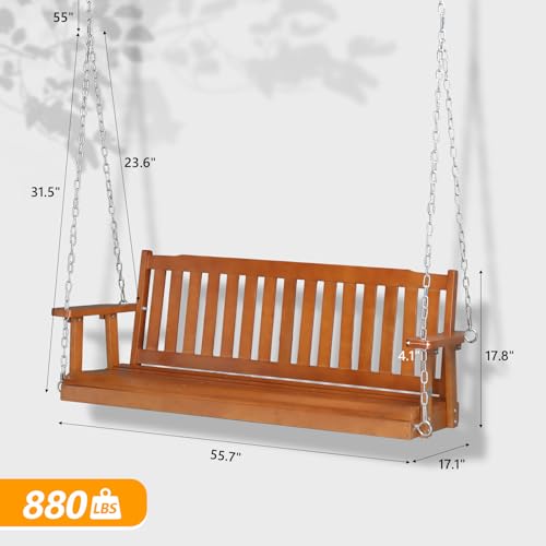Image of VINGLI Upgraded 5 FT Wooden Porch Swing, 880 LBS Solid Fir Wood, Brown