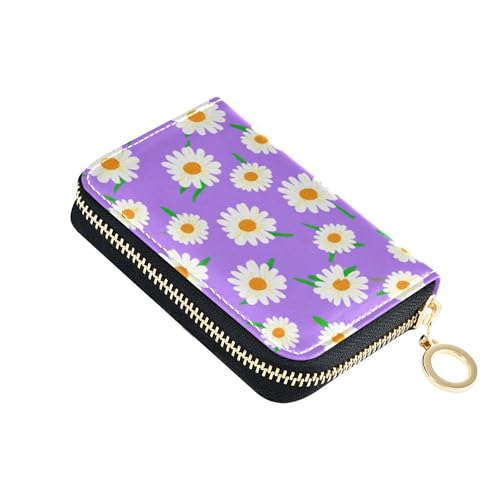 White Daisies Lavender Purple Wallets for Women Zip Around 9 Credit Card Slots & 2 Cash Slots Cartoon Zipper Wallet with Coin Pouch