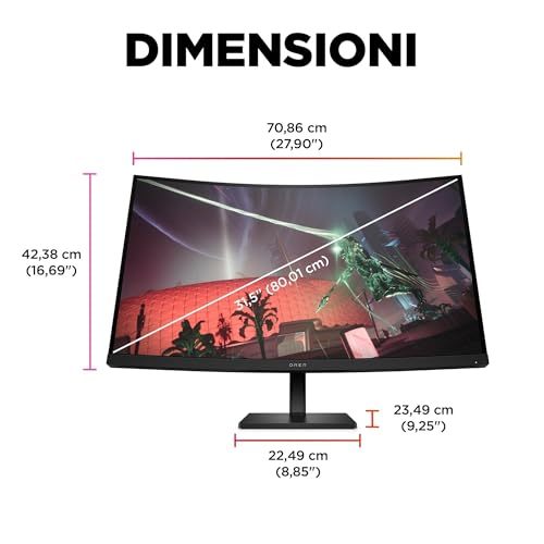 OMEN 32c, Monitor Curvo da 32 pollici, Pannello VA 16:9 2K QHD 165Hz, 1 ms, DisplayHDR 400, Antiriflesso, 400 nits, AMD FreeSync, VESA 100x100 mm, HDMI 2.0, Displayport, USB-C, USB-A, Nero - Monitor - Immagine 3