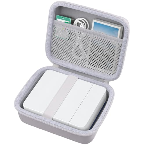 Image of Hard Case for Nelko PP01 /PP03 Color Mini Portable Printer, White | Features a Mesh Pocket for Accessories. Hand Strap for Easy Carrying. Hard EVA Shell with Soft Velvet Lining. Case Only