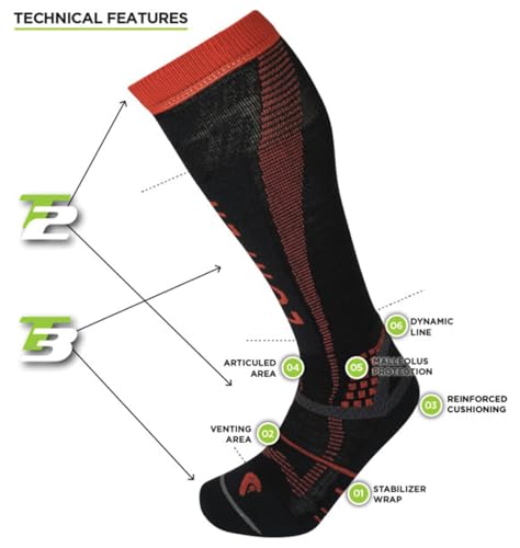 T3 Men's Ski Light Eco Sock, Great for Winter Sports, Eco-Friendly & Sustainable, Tall and Cushioned, Black/Orange, Size Medium2