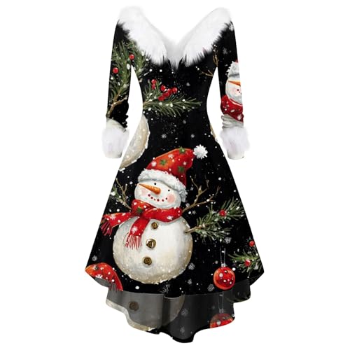 Vestido Navidad Mujer Vestidos De Fiesta Mujer Elegantes Lentejuelas Talla Grande Lana Vintage Dress Adulto Coctel Terciopelo Manga Larga Largo Top Sexy Reno Familia Disfraces Navideños 14#Negro XXL