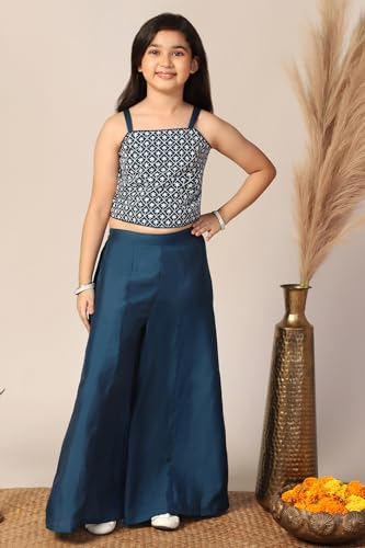 Image of Fashion Dream Girl's Silk Blend Ethnic Top and Palazzo Set |Kids Salwar Suit Set|Indo Western Set