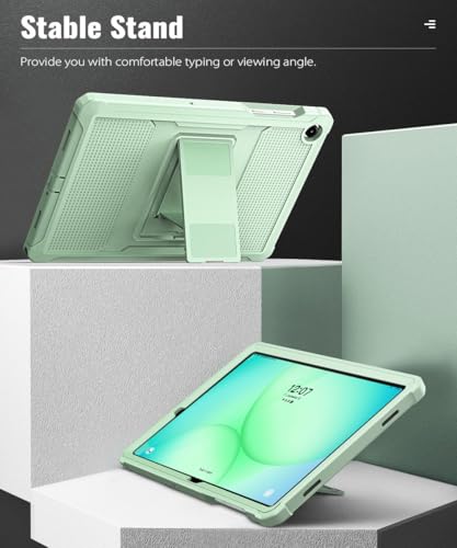 Image of MoKo Shockproof Case Fit Samsung Galaxy Tab A11+ Plus / A9+ 11 Inch | Full Body Rugged Stand Back Cover with Built-in Screen Protector for Galaxy Tab A11+ / A9+ Tablet, Light Green